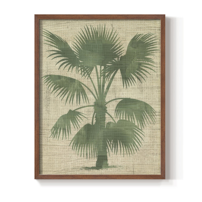 «Burlap Palm Silhouette I», reproduction encadrée - bois massif, H 15 po x l 12 po, Noyer