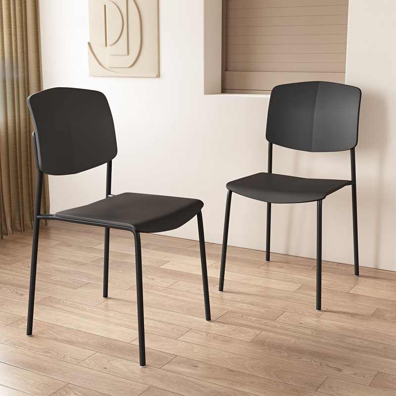 Pair of Aspen Academy Kitchen Chairs, Plastic Seat with Metal Legs, Black