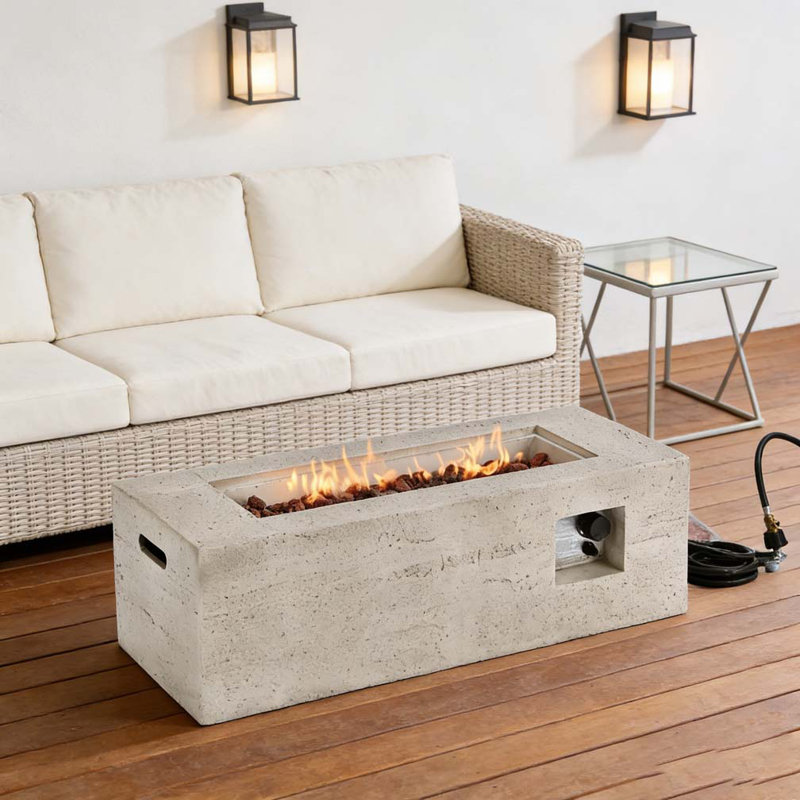 Foyer d'extérieur extérieur au propane rectangulaire, Beige + gris