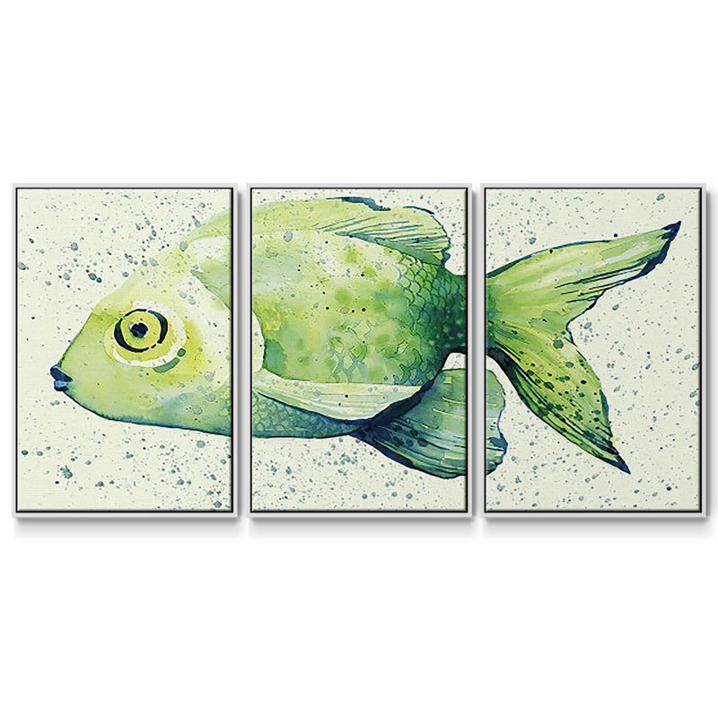 " Speckled Freshwater Fish I " 3 - Pieces, White, 24" H x 48" W x 2" D