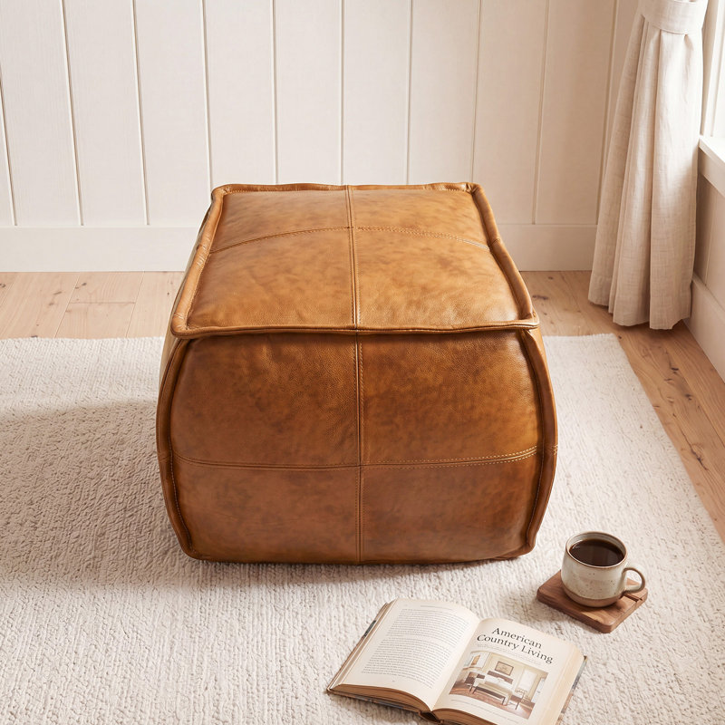 Repose-pieds en cuir Elliona, Brun