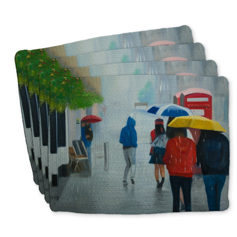 Ensemble de 4 napperons en polyester tressé - Parapluie Rainy Day
