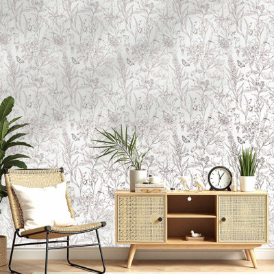 Papier peint floral floral imperméable blanc pelez et collez 17,7 x 393,7 po