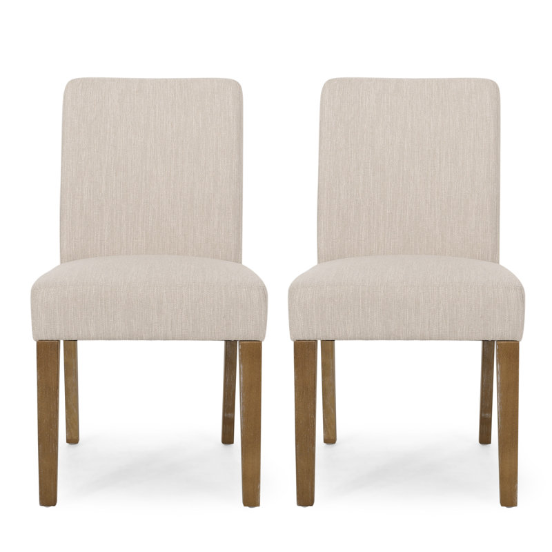 Chaises de salle à manger rembourrées Lira, Tissu sergé beige, Brun patiné