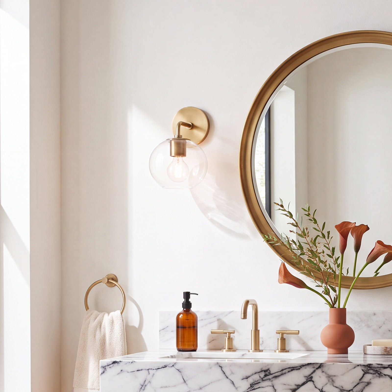 Margot Single Light Vanity Light, Aged Brass