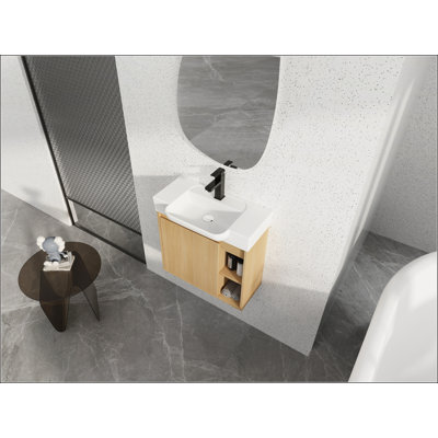 Meuble-lavabo mural 24 po avec lavabo en céramique blanche, porte à fermeture en douceur et finition brillante pour les salles de bain modernes
