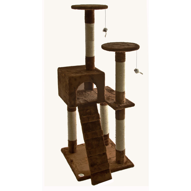 52'' Brown Faux Fur and Sisal Cat Tree with Condo