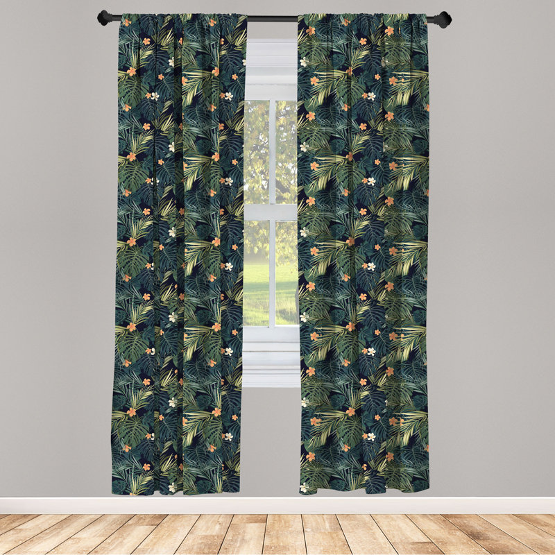 Palm Floral Semi-Sheer Rod Pocket Curtain Panels, 28" x 63"