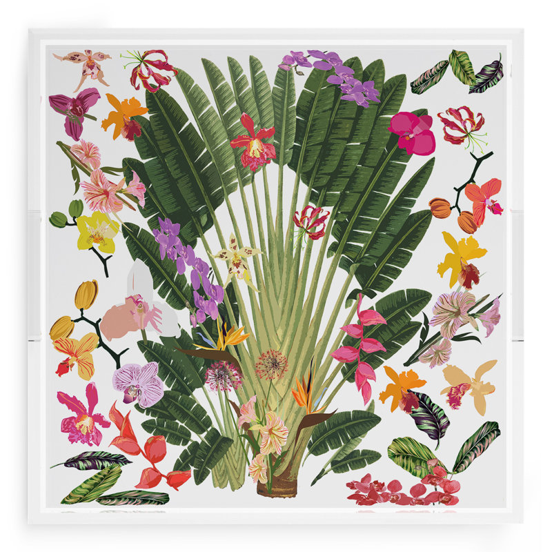 Plateau décoratif fantaisie tropical en acrylique, L 18 po x P 18 po x H 2 po