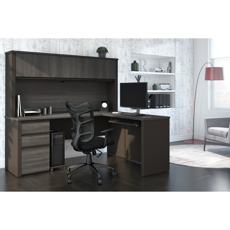 Operle L-Shaped Executive Desk, Bark Gray/Slate