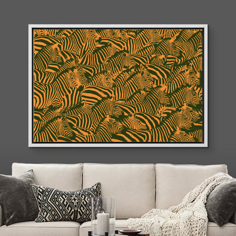 «Zebra Line Art Collage - Floater Frame», impression sur toile, H 24 po x l 36 po x P 1,5 po, Cadre blanc
