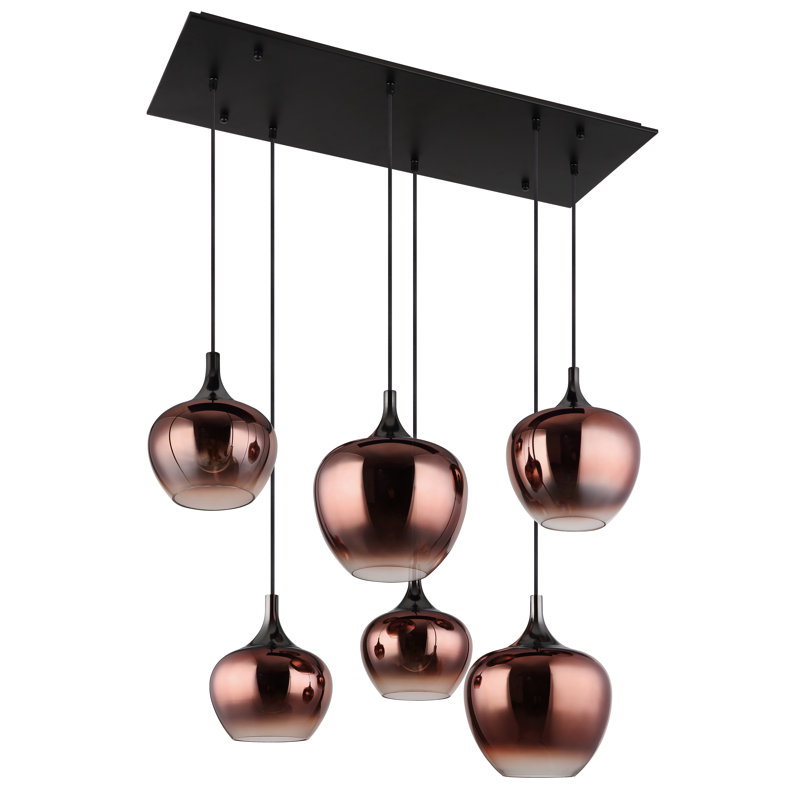 44.1 6 - Light Matte Black Pendant, Copper-coloured