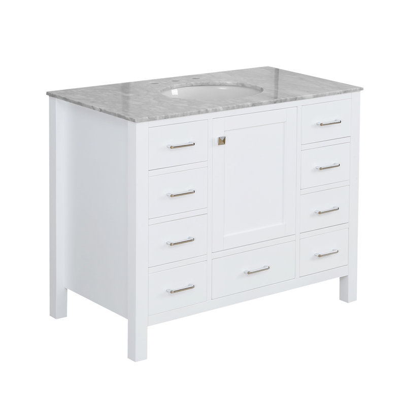Ensemble de meuble-lavabo simple 42 po Claudett, Marbre de Carrare, Blanc