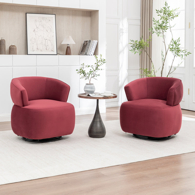Olevide Swivel Barrel Chair, Red Velvet