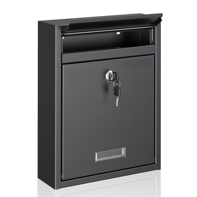 Wall Mount Mailbox For Outside, Locking Mail Box, Large Mailbox With Key Lock, Security Mail Box For House, Safe Key Drop Box, Post Box, Steel Cash Drop Box For Home Office School, Black