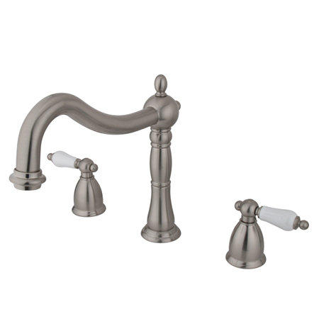Kingston Brass Heritage Two-Handle 3-Hole Deck Mount Roman Tub Faucet, Brushed Nickel