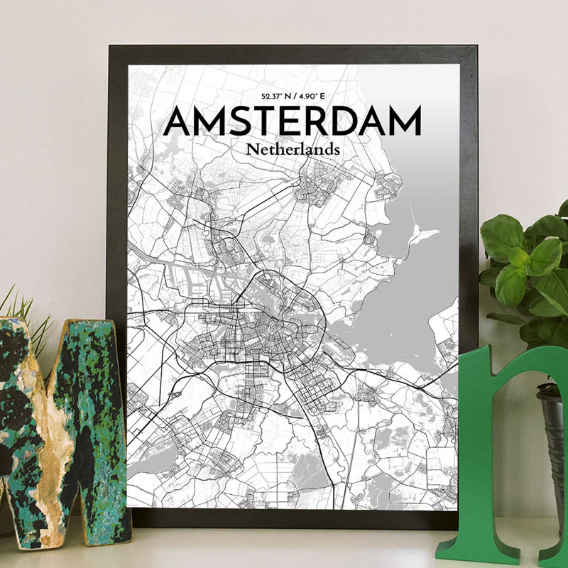 Amsterdam City Map - No Frame Print, 43.2cm H x 27.9cm W x 0.13cm D