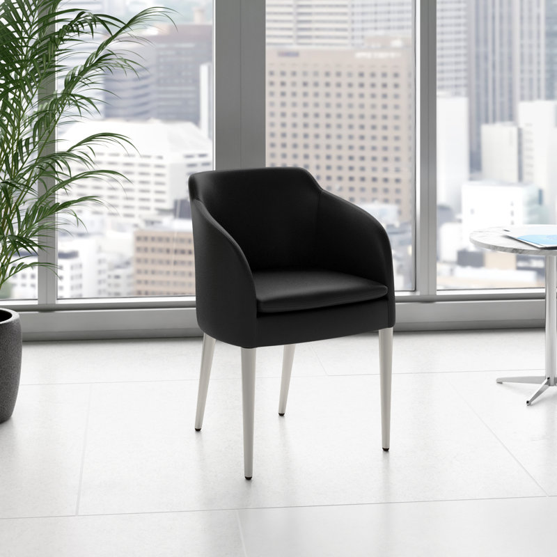 Aidric 18'' H Upholstered Metal Dining Chair, Black Faux Leather