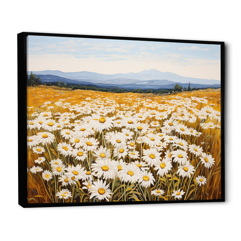 Symphonie de marguerites blanches sur le terrain, L 32 po x H 24 po x P 1 po, Cadre flottant noir