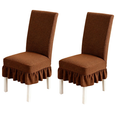 2 Pcs Dining Room Chair Covers, Universal Stretch All-In-One Chair Cover Covers with Skirt, Removable and Washable, Suitable for Home, Party and Wedding, Light Currant Color