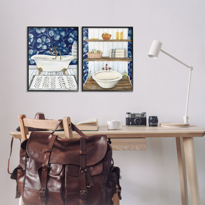 Bold Painted Farmhouse Bathroom 2 PC Framed Giclee Art Set by Yvette St. Amant