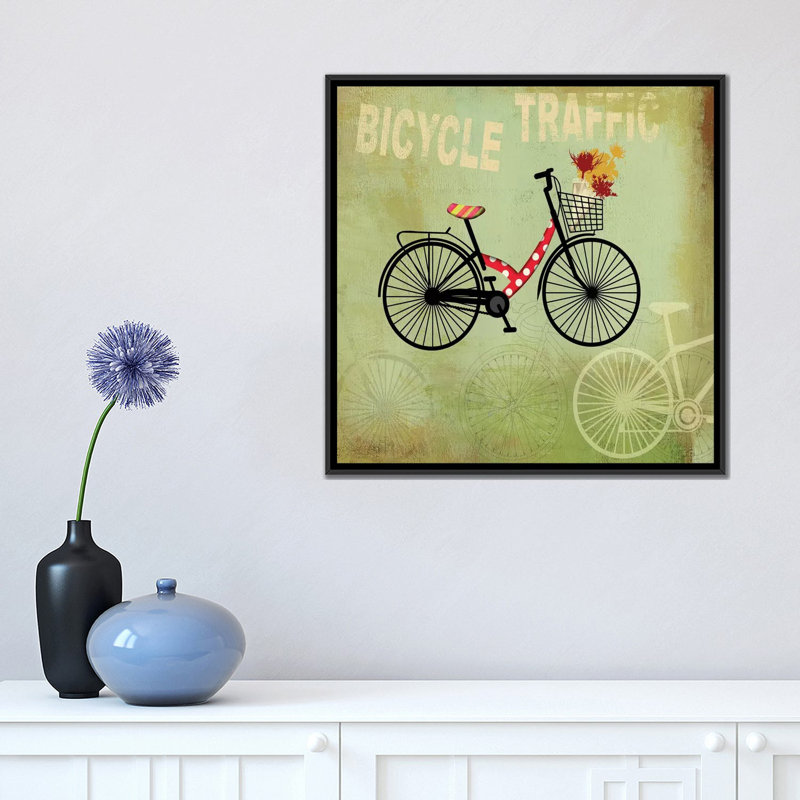 « vélo traffic », reproduction d’impression sur toile, H 26 po x l 26 po x P 1,5 po, Toile avec cadre noir, Pas de tapis