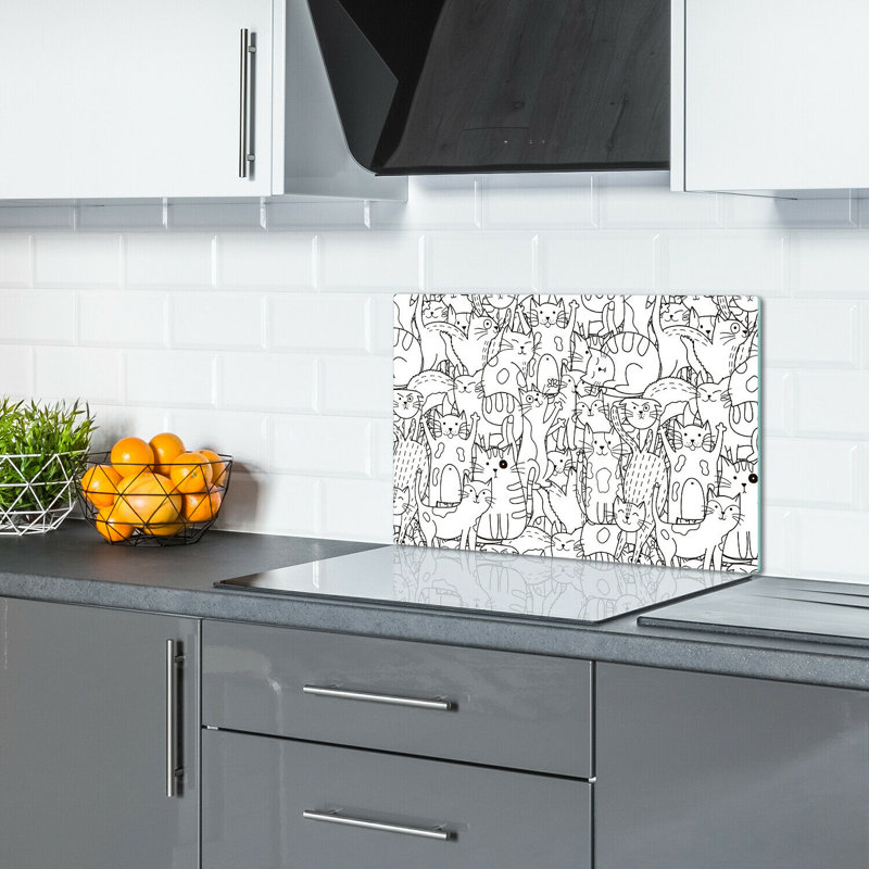 Asiata Tempered Glass Chaotic Happy Cats Chopping Board, 52cm x 60cm