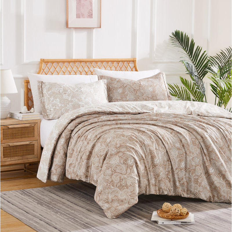 Paisley Taupe and Blue Microfiber Twin/Twin XL Duvet Cover Set