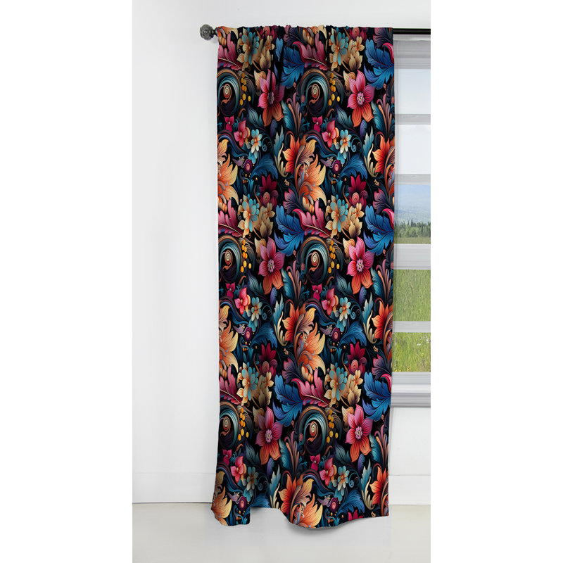 Motif cachemire à motif floral - Rideau floral - Rideau occultant - 1 panneau, L 52 po x L 90 po