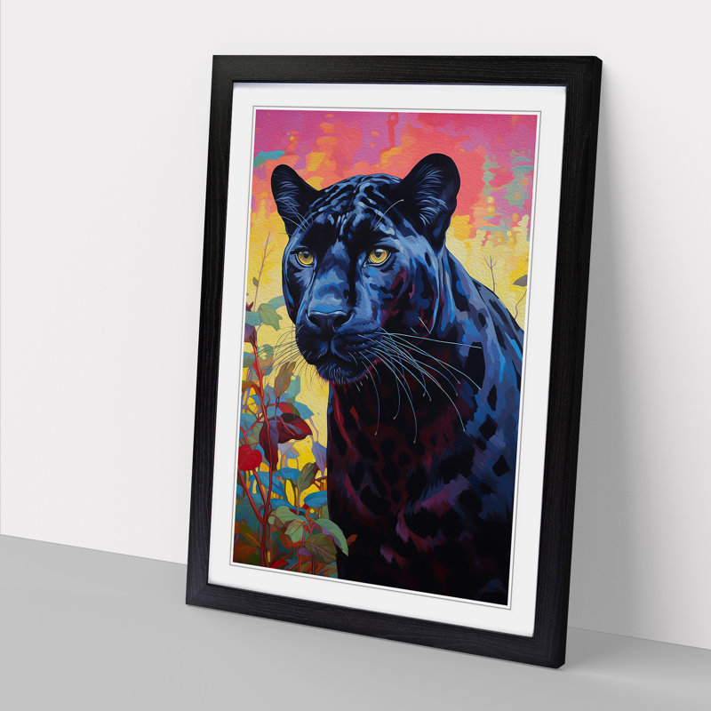 Panther Colour Field No.2 - Single Picture Frame Print on Wood, Black Framed, 34cm H x 25cm W x 2" D