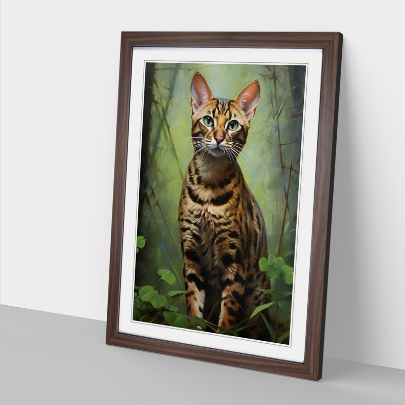 Bengal Cat Hard Edge Painting - Framed Print, Walnut Framed, 64cm H x 46cm W x 2cm D