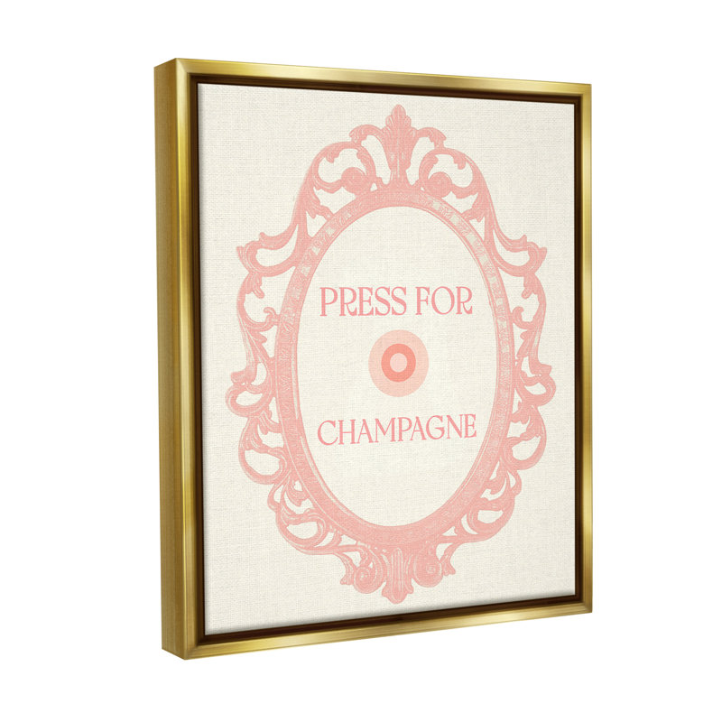 «Press For Champagne Floater Frame» par Lil 'Rue sur, Cadre flottant métallique doré, H 31 po x l 25 po