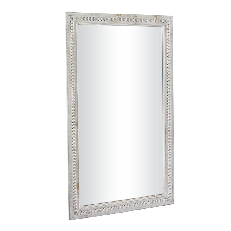 Wood Carved Beaded White Wall Mirror