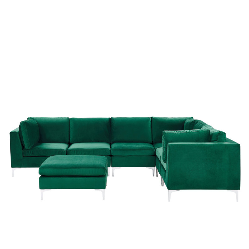 Moya 6 Seater Velvet Sofa & Chaise, Green, Right Hand Facing