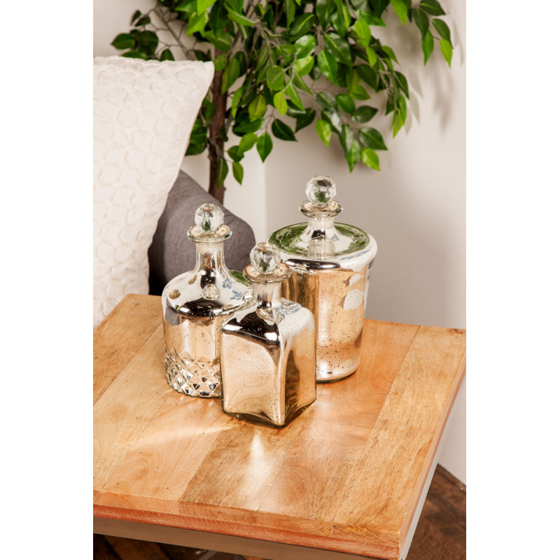 Silver Glass Living Room Decorative Jars, Set of 3 9", 10", 11"H