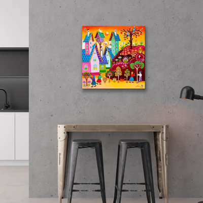 Art mural en verre épique «Le chat qui sauve» par Koday, 24 po x 24 po