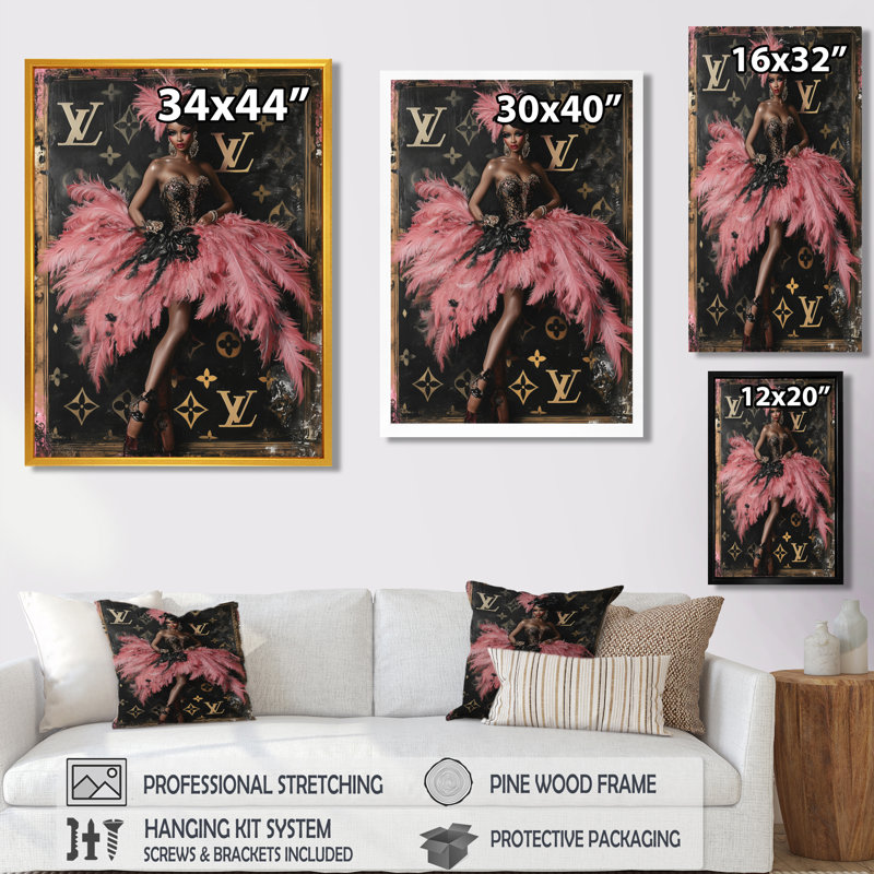 Décoration murale reine des plumes - Cabaret femme, Cadre simple noir, H 20 po x l 12 po