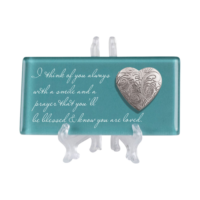 Tabletop Tile I Think Of You Teal With Locket