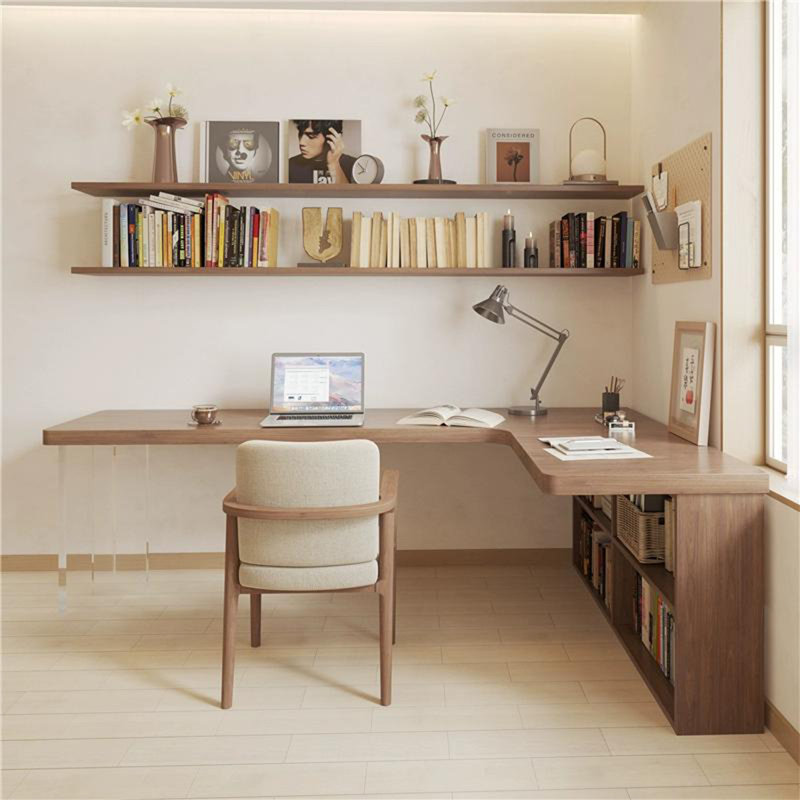Bureaux en bois massif en L noyer clair, H 29,53 po x l 78,74 po x P 55,12 po, Retour à droite