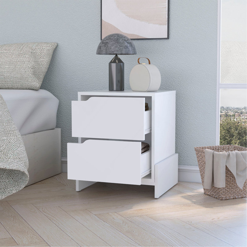Table de chevet 2 tiroirs blanche Ralston, Blanc