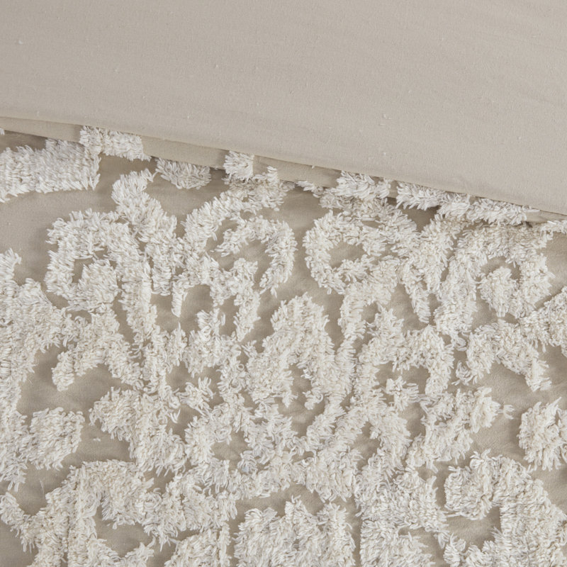 Viola Taupe Full/Queen Cotton Chenille Damask Duvet Set
