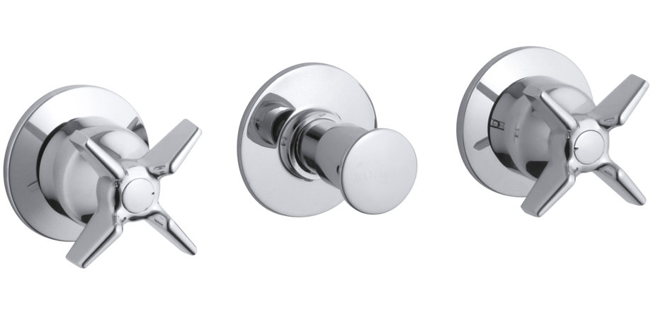 Triton Wall-Mount Valve Trim with Push Button Diverter and Cross Handles, Requires Valve