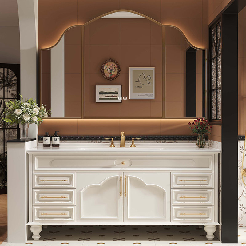 Armoire de salle de bain moderne de style français, 55", Blanc