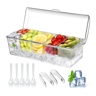 Didadi Chilled Condiment Containers Server, Large Ice Chilled Condiment Caddy With Lids For 5 Removable Compartments (2.5 Cup)，serving Platters, Fruit & Garnish Tray For Party Supplies & Bar Accessories