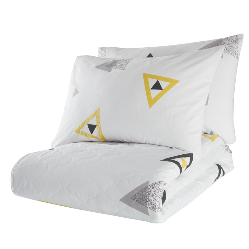 Ensemble de couvre-lit 100% coton blanc / jaune Adamou