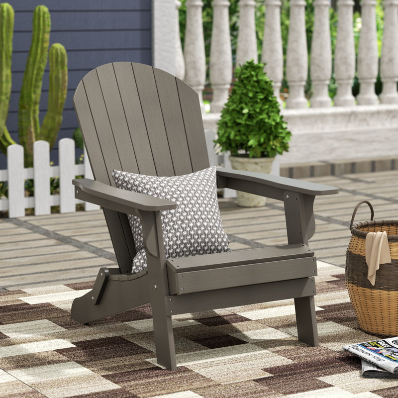 Arrlo Outdoor All-Weather Poly Folding Adirondack Seashell Chair, Charcoal Gray