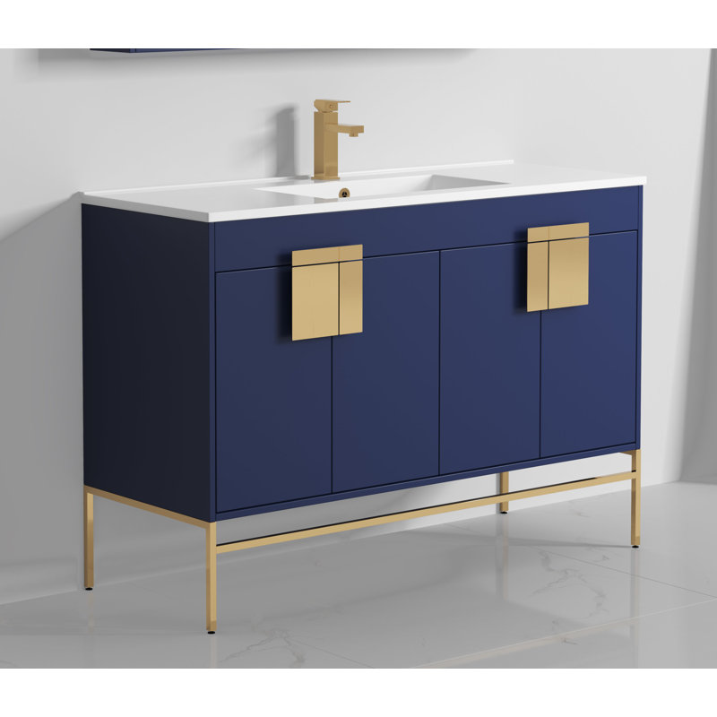 47'' Single Bathroom Vanity with Ceramic Top, Navy Blue