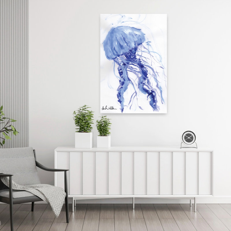 Art côtier méduse bleue, H 36 po x l 24 po