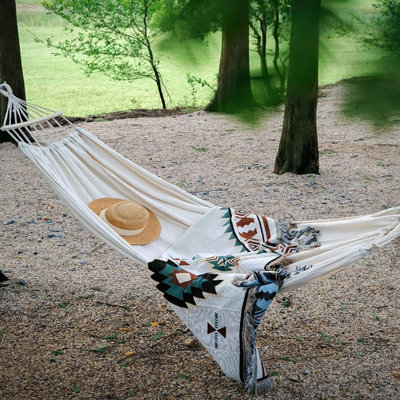 Ensemble de 2 hamacs hamac de camping portatif en tissu de 550 lb avec deux poutres anti-roulis et des sangles robustes pour le camping, le patio, la cour arrière et l'extérieur