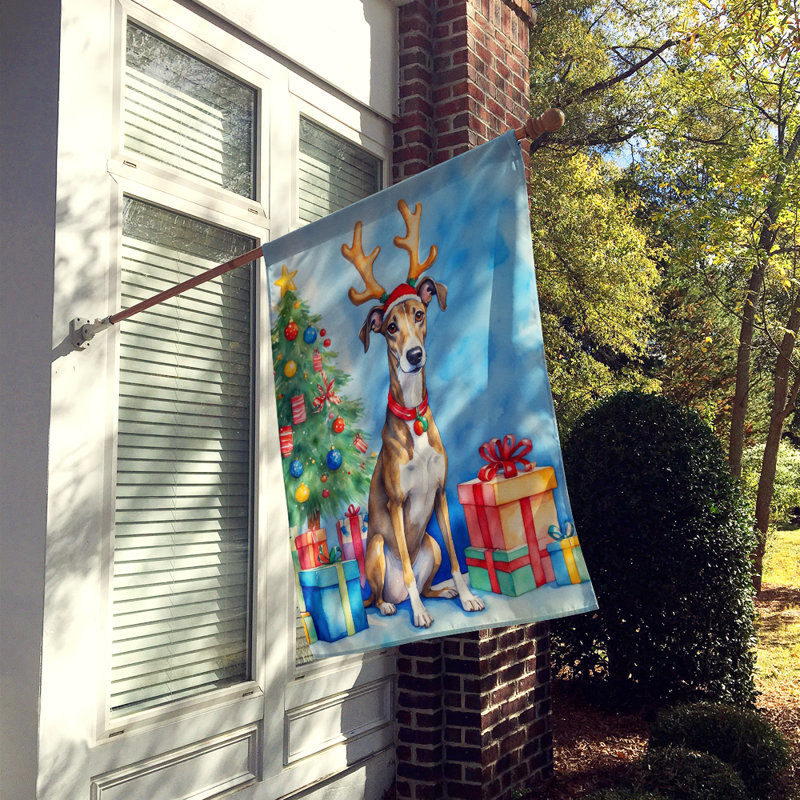 Drapeau de Noël maison de renne, Lévrier bringé